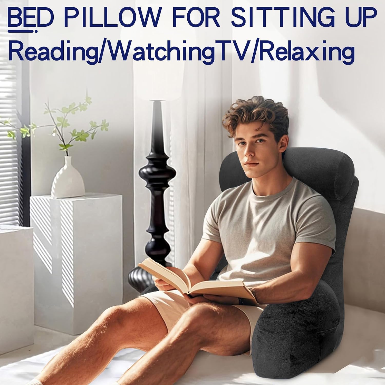 Reading Pillows for Sitting in Bed Adult | Back Rest & Lumbar Support, With Arms, Back Support Wedge, For Watching TV/Gaming/Relaxing