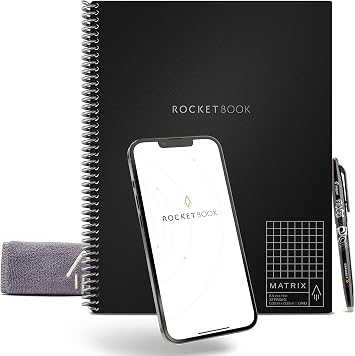 Rocketbook Matrix Smart Reusable Graph Paper Notebook, Digitally Connected, Isometric Notebook, Letter Size 8.5x11, Black