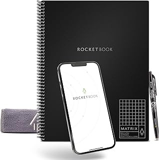 Rocketbook Matrix Smart Reusable Graph Paper Notebook, Digitally Connected, Isometric Notebook, Letter Size 8.5x11, Black