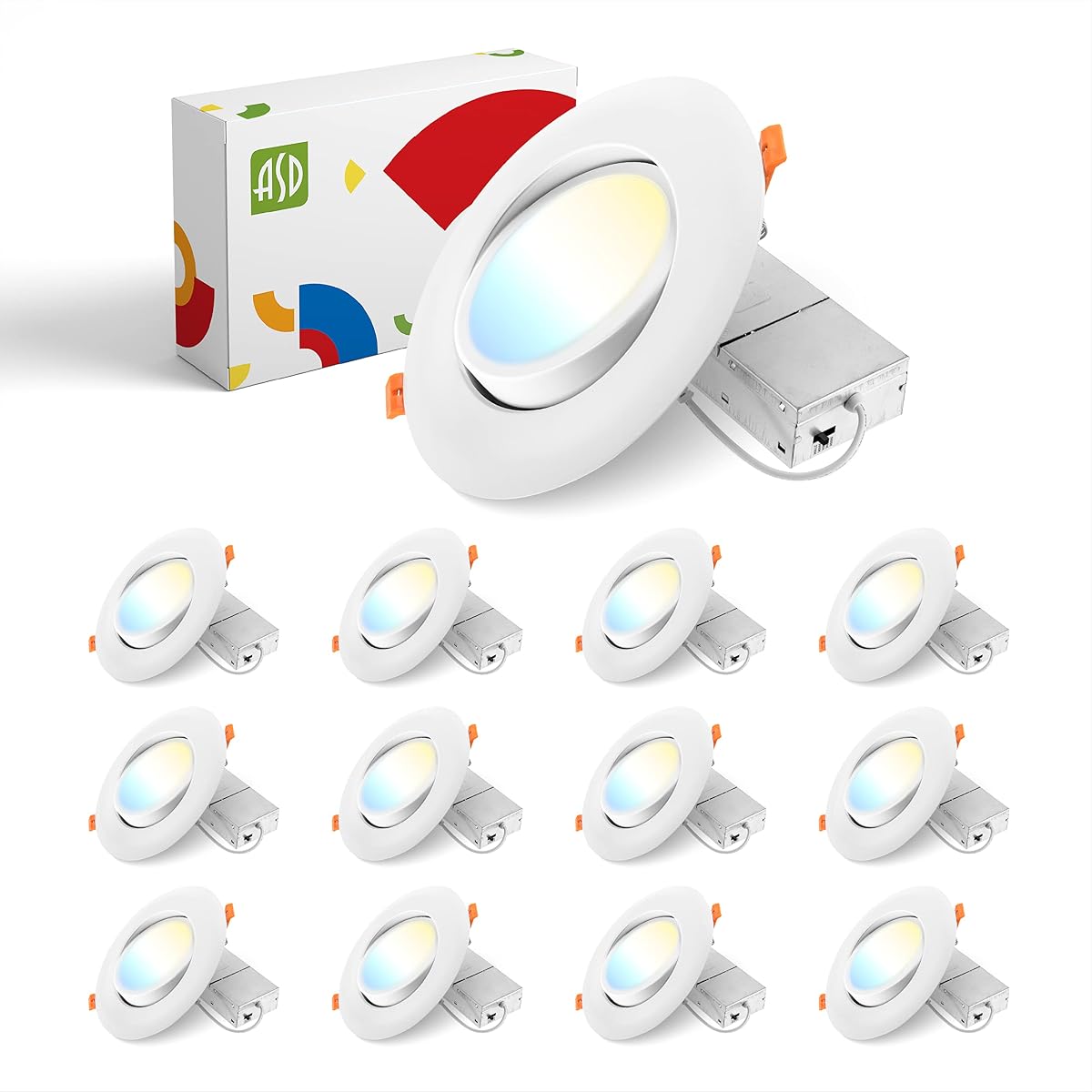 ASD 6 Inch Gimbal LED Recessed Light with Junction Box, 15W 1232Lm