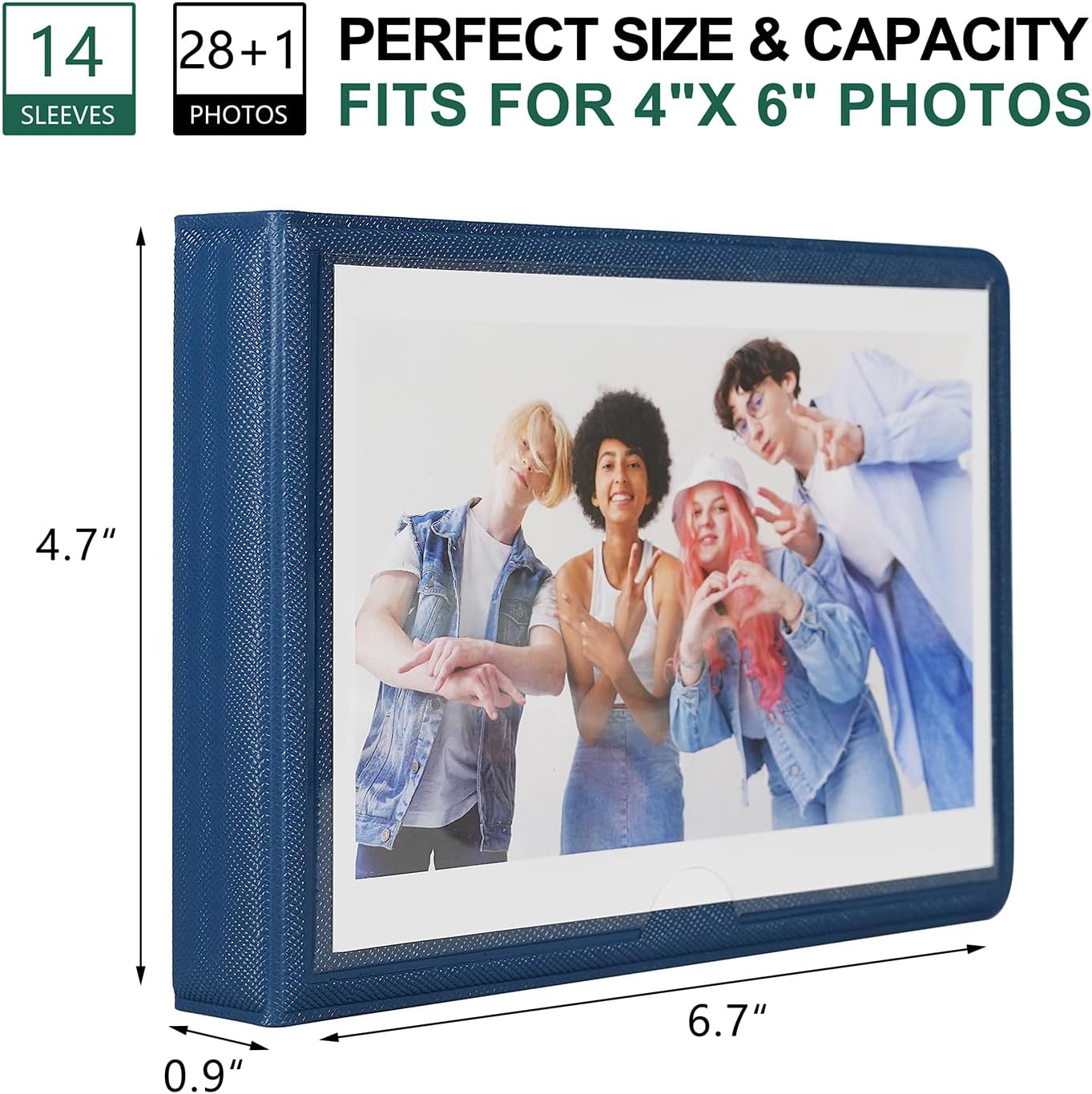 Small 4x6 Horizontal Photo Album, 28 Pockets. Marine Blue