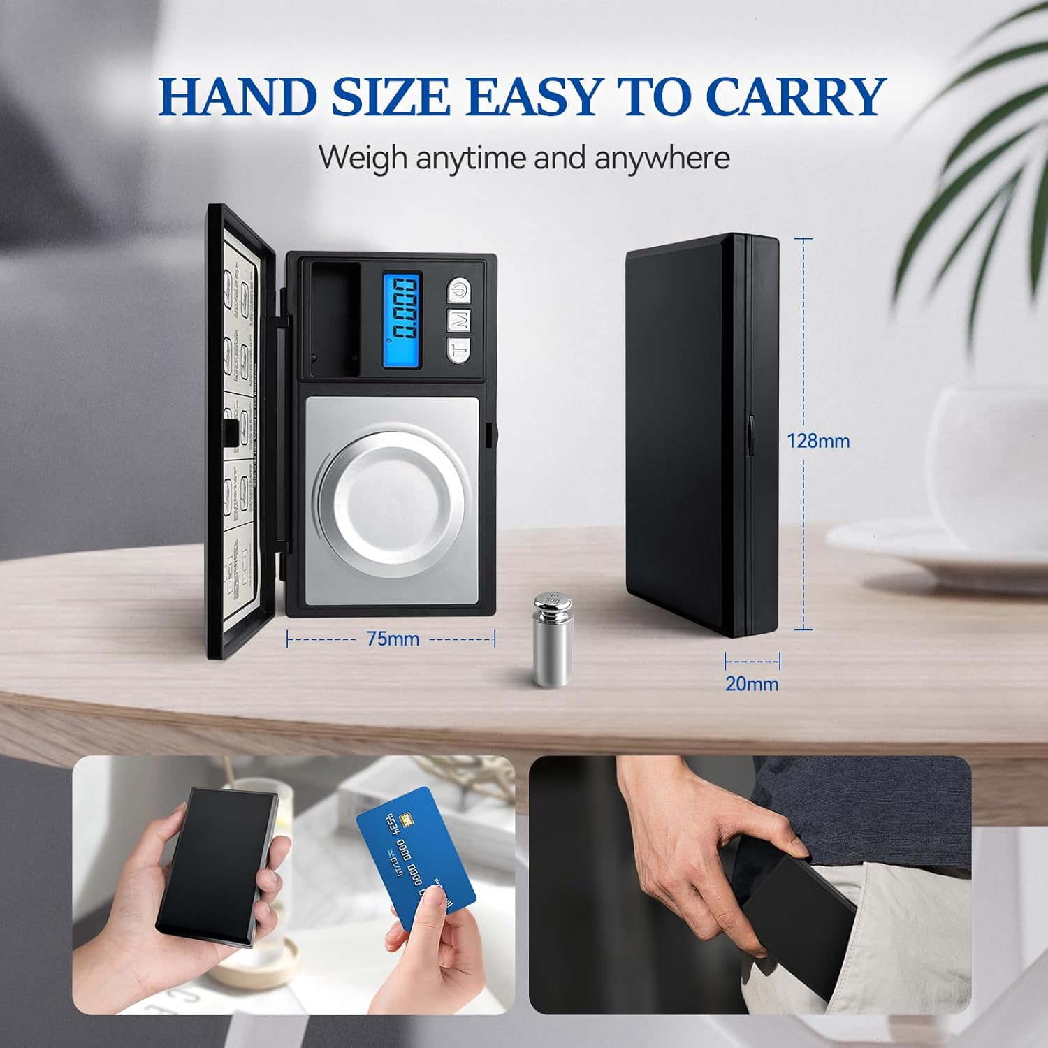 0.001g/50g digitale milligramweegschaal, zakformaat microweegschalen met 6 eenheden, hoge precisie gramweegschaal, mg-weegschaal voor poeders, sieraden, medicijnen, met kalibratiegewicht - Afbeelding 4