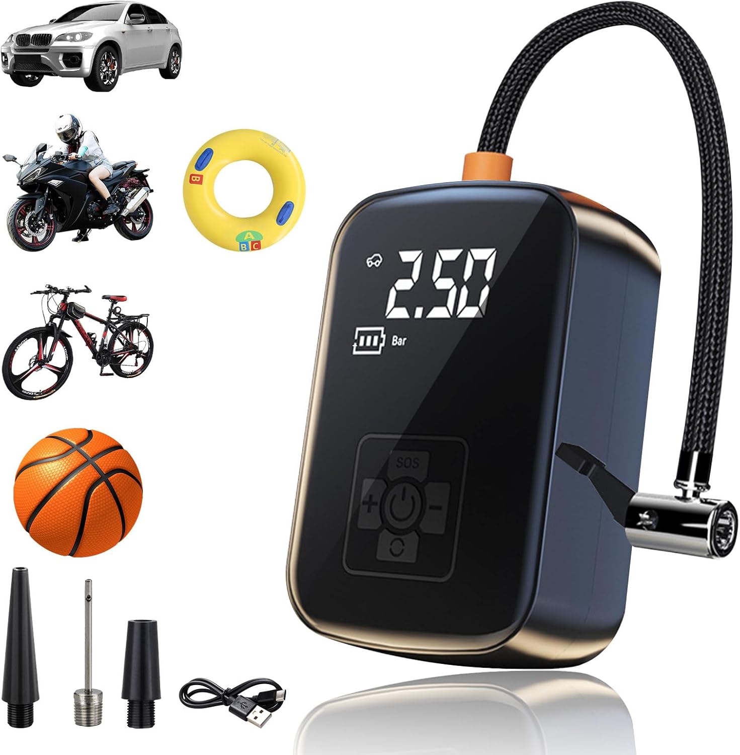 Mini Electric Bike Pump - 150PSI Portable Rechargeable Air Pump With Auto Stop For Road & MTB Tires