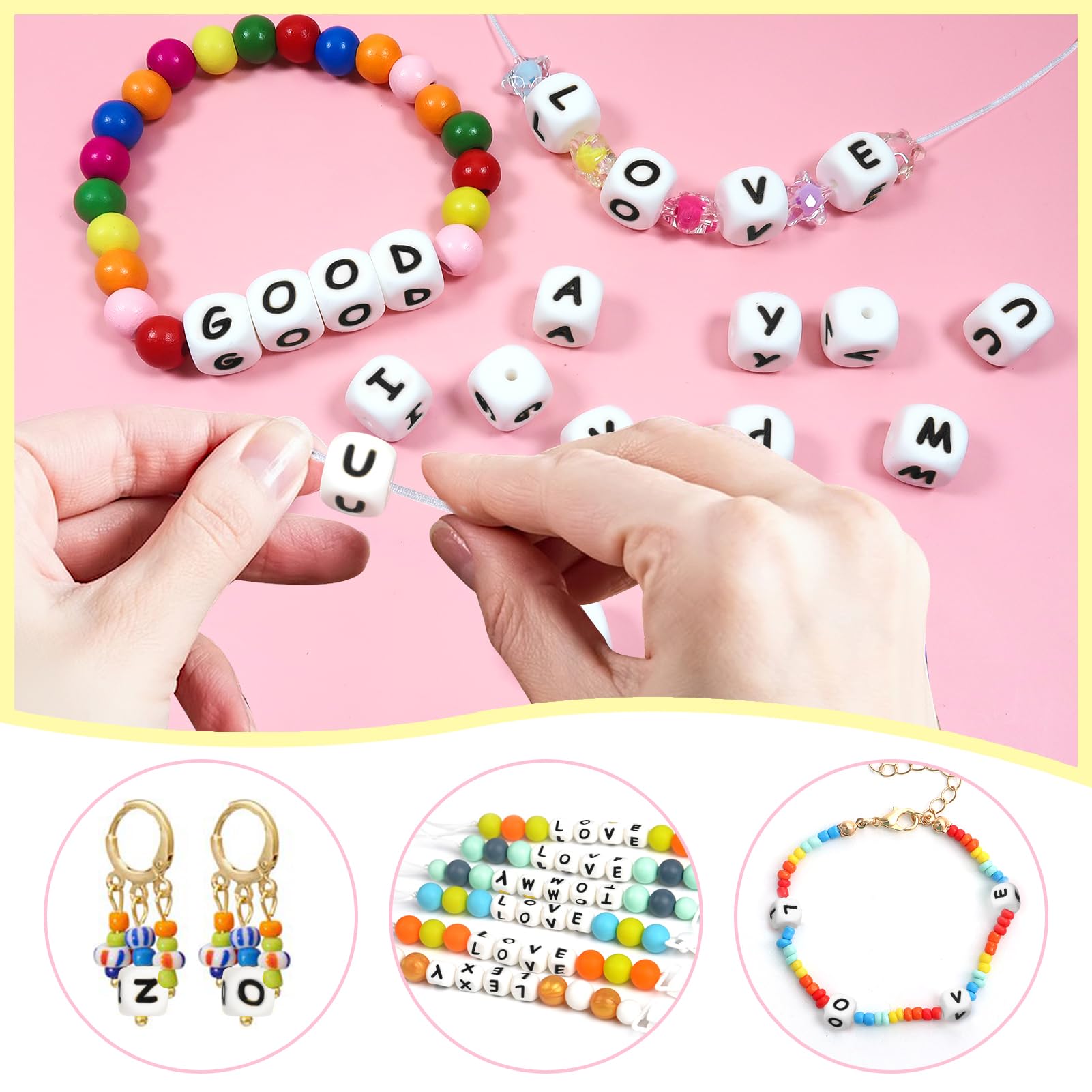 CoKeeSun 1680 Pezzi Lettere Perline per Braccialetti, A-Z Lettere per Braccialetti, 7mm Acrilico Perline di Lettere per Collana di Gioielli Fai Da Te