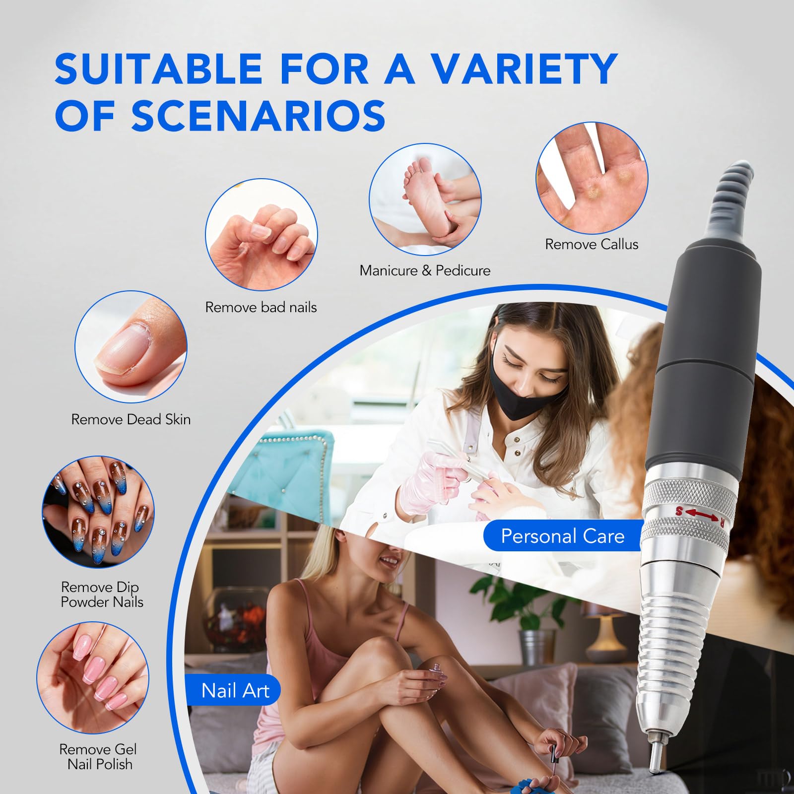 Perceuse à ongles à main pour machine UP200, KUPA KP55, KP60, KP5000, 35000 tr/min, poignée de rechange pour lime à ongles électrique professionnelle, 3 broches pour outil de manucure, faible bruit et