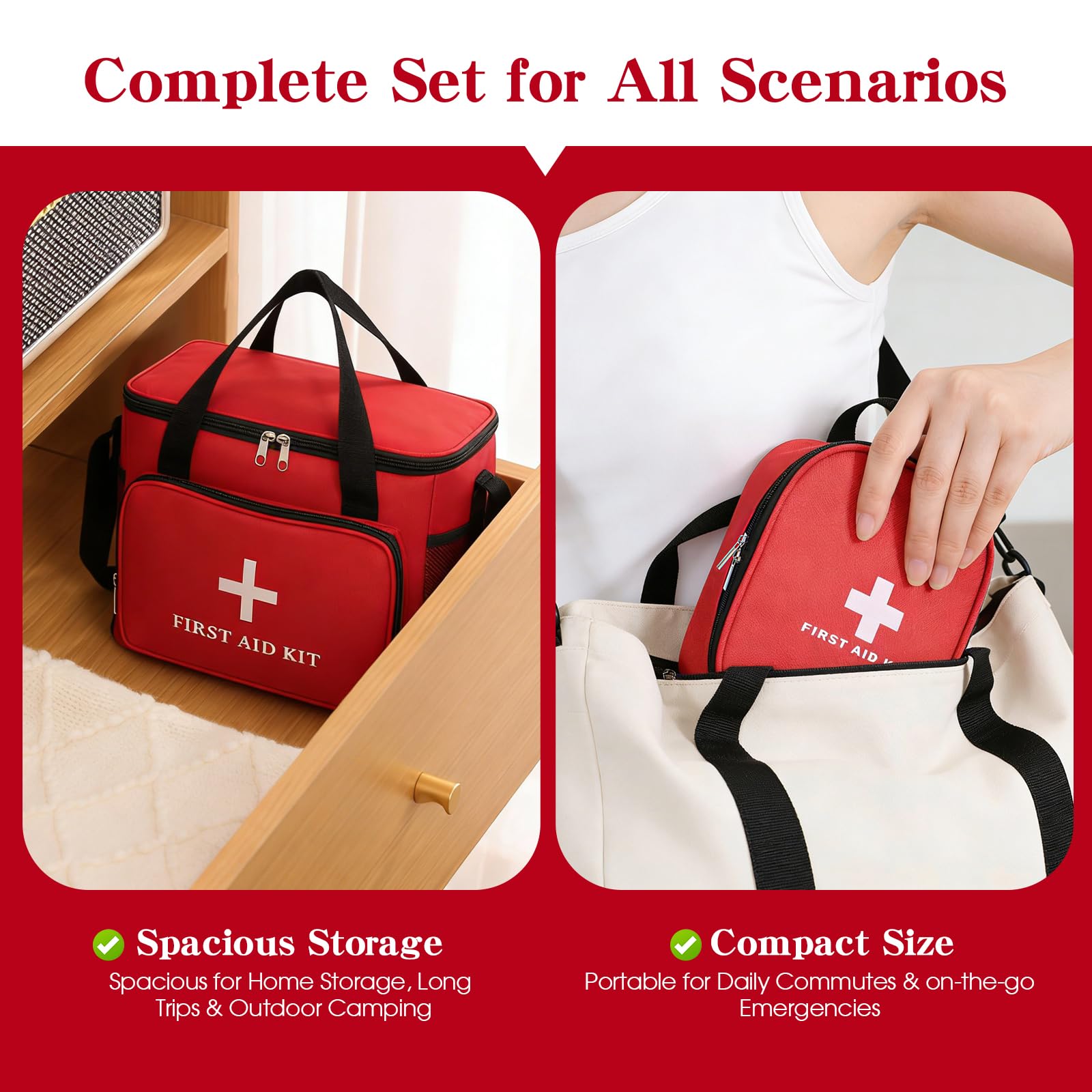 2 Piezas Botiquin de Primeros Auxilios, Bolsa Botiquin Viaje Gran Capacidad, Kit de Primeros Auxilios con Correa, Maletin Medico Multiusos, Botiquín para Viajar Casa Oficina Viajes, Rojo
