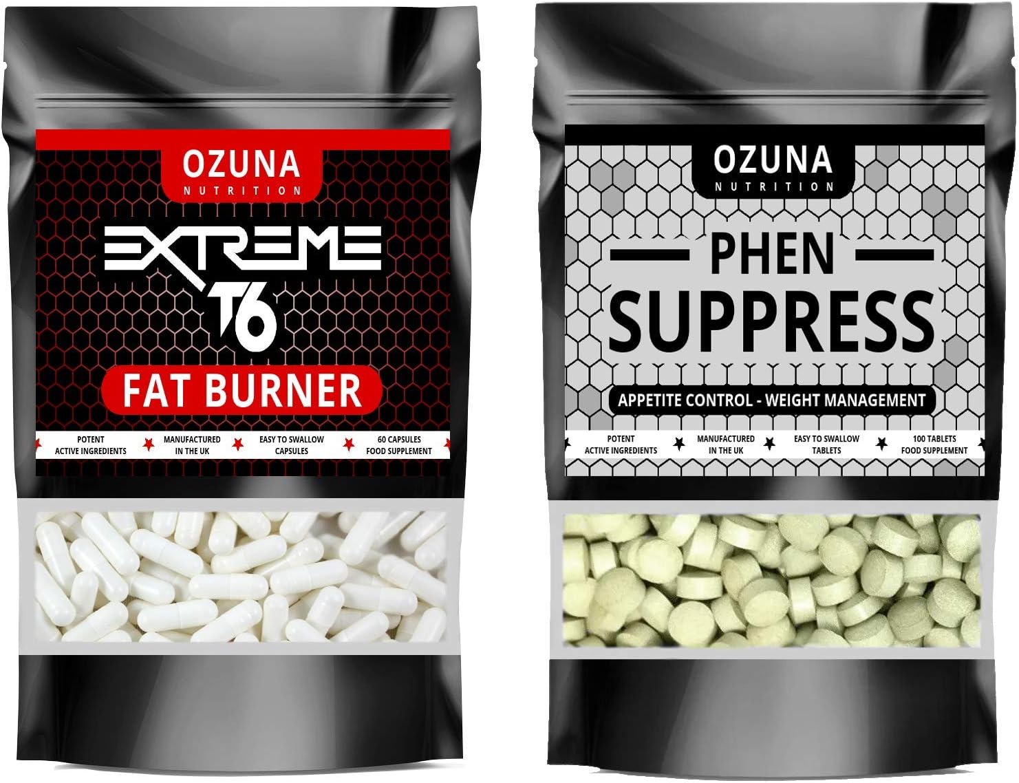 Extreme T6 Fat Burner Supplement & Phen Suppress Appetite Suppressant Bundle – Reduce Sugar Cravings - Fast Weight Loss & Appetite Reducer Pills - Made in the UK