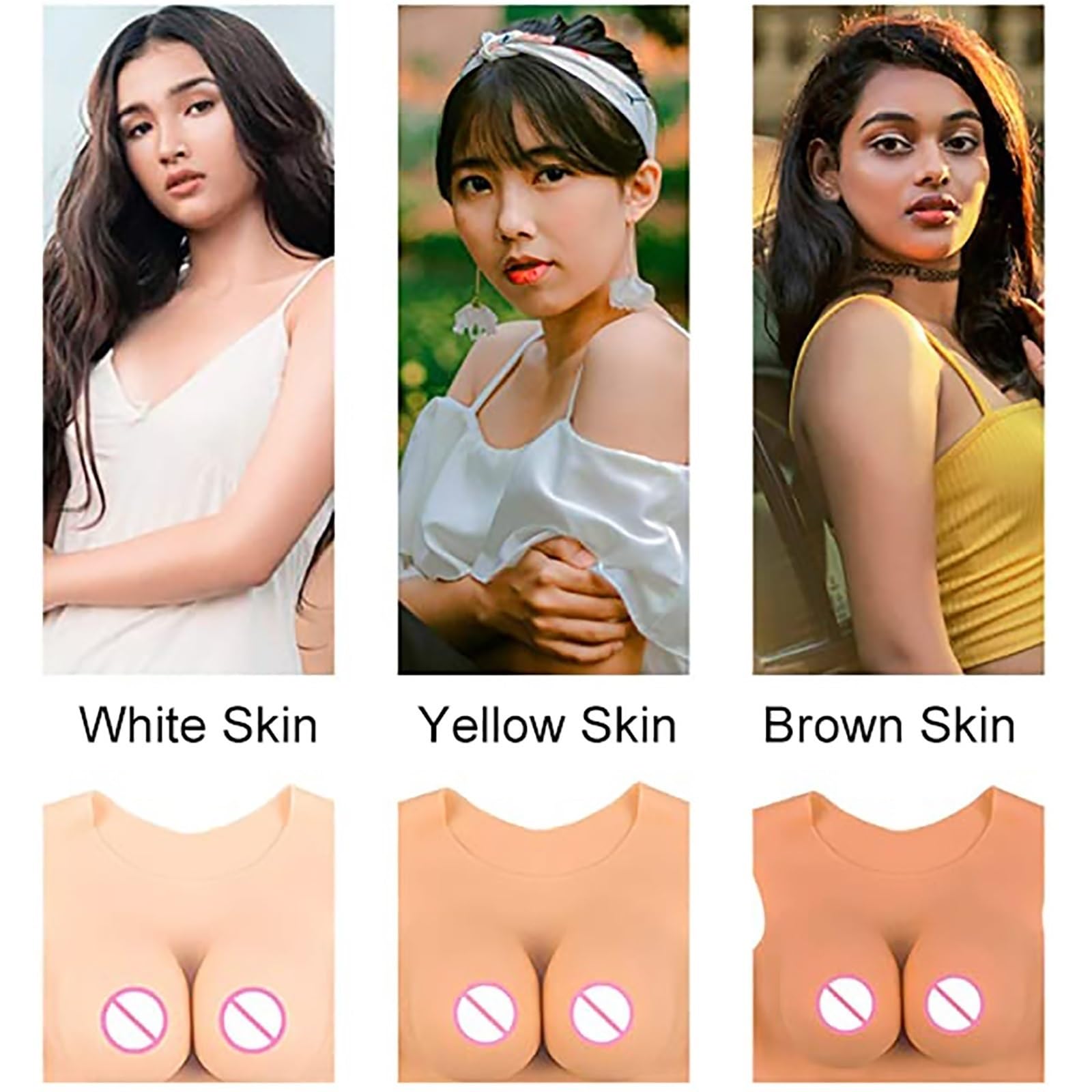 Wysoki kołnierz Pół ciała Silikonowe formy piersi Sztuczne piersi wzmacniacz klatki piersiowej nadaje się do mastektomii Proteza Crossdressers Halloween Cosplay (Color : White Skin, Size : K~2250g)