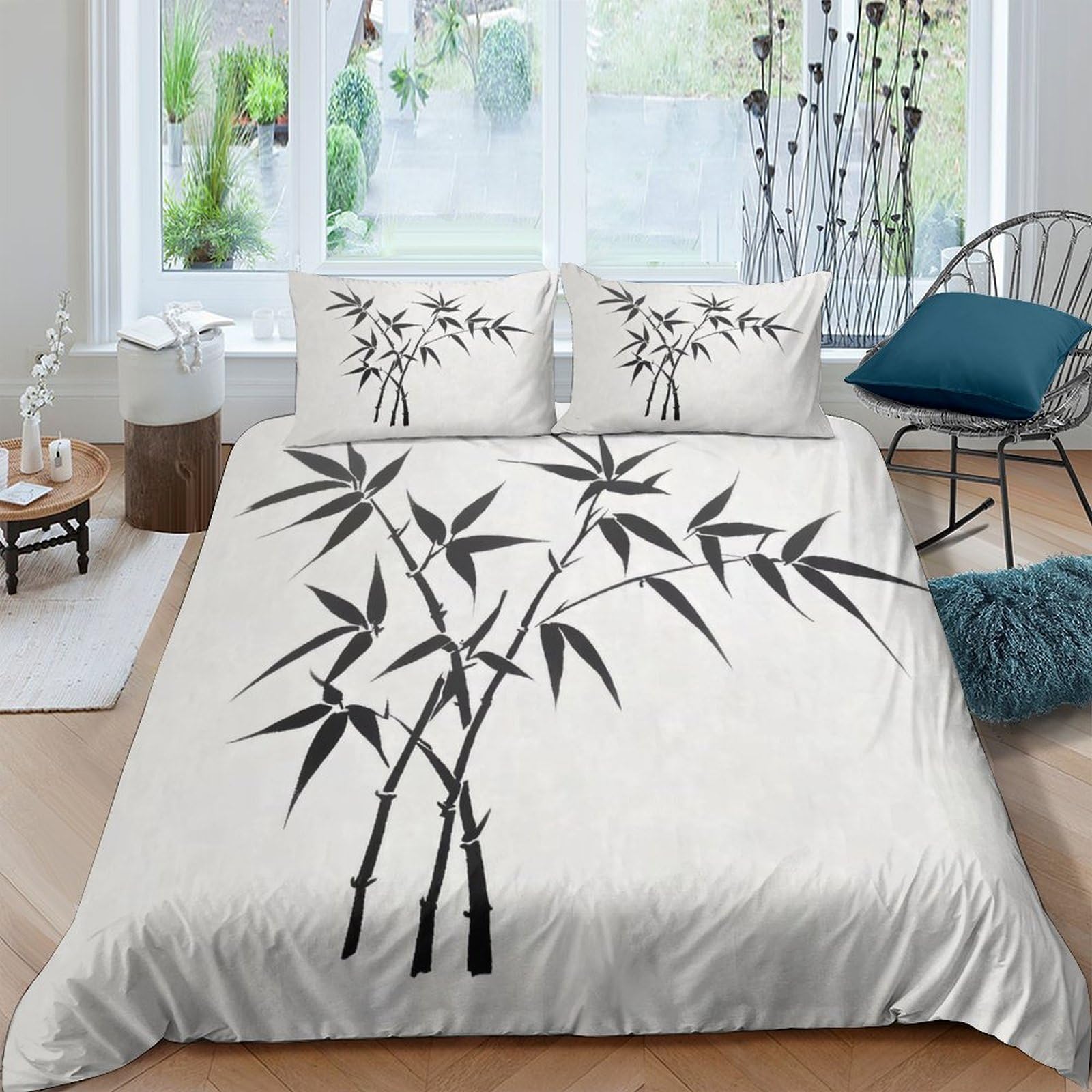 Ctjqhvkz Style-10 3D Printed Bamboo Brush Fitted Sheet Microfiber Soft Breathable Ink Bamboo Bed Cover For Bedroom Guestroom Decor Single（135X200cm）