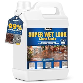 Super Wet Look Stone Sealer 1Gallon [Upgarde]Durable & Long-Lasting Protection, High Gloss Finish for Patios, Driveways, Pavers, Interior & Exterior Color Enhancement & Easy Maintenance