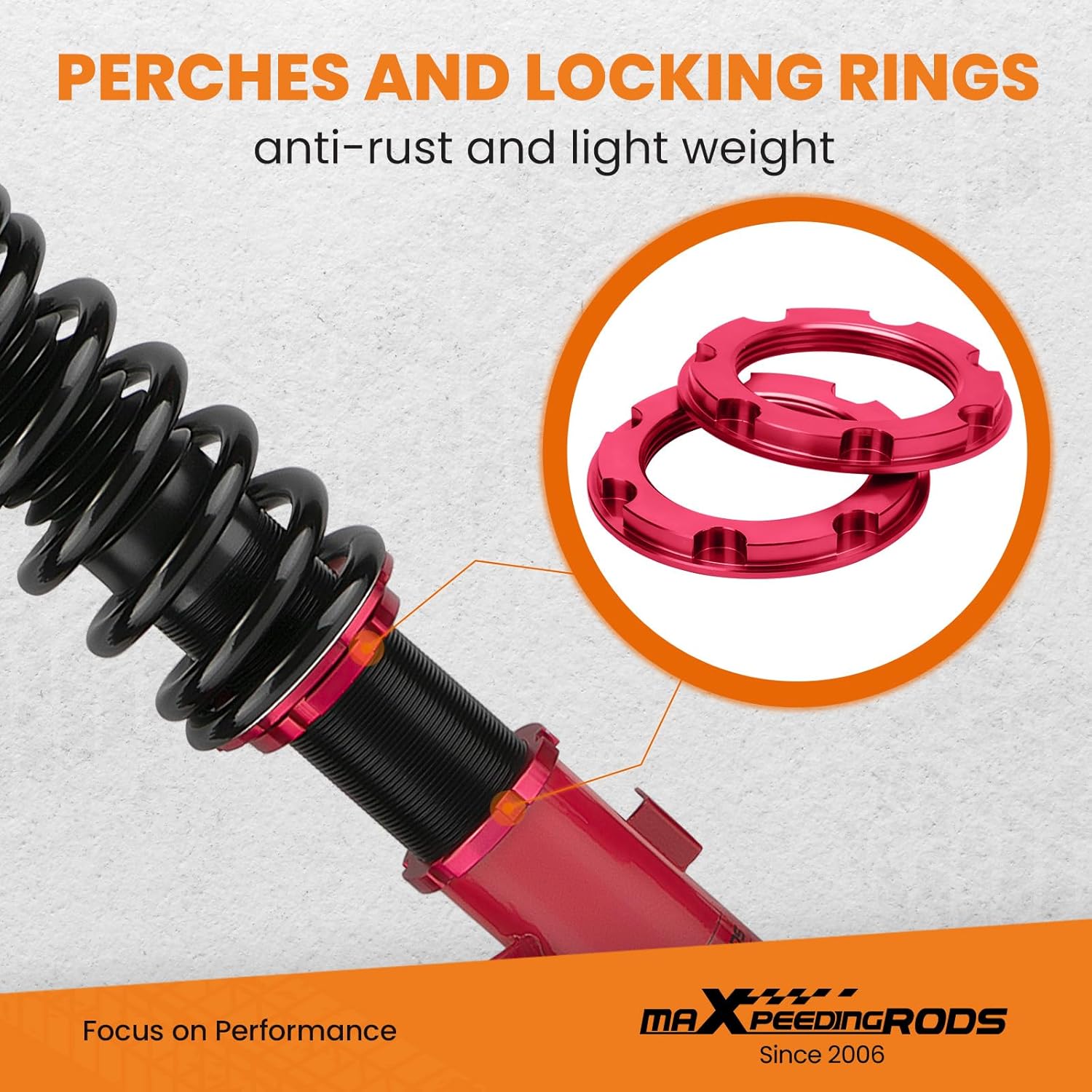 Close-up of anti-rust and lightweight perches and locking rings