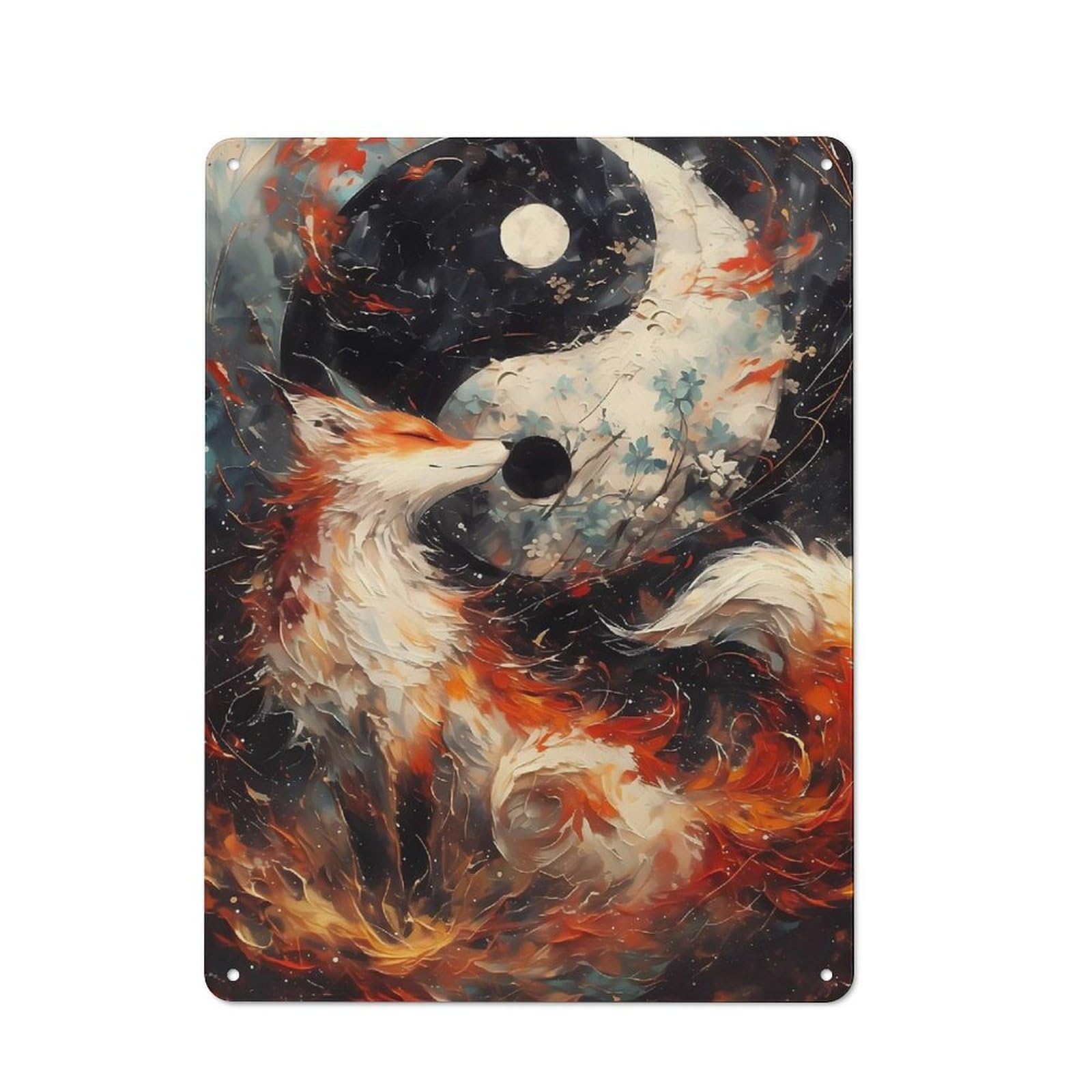 Junmoney Style-20 The Fox Yin And Yang Retro Metal Wall Sign 40X30cm For Living Room Or Hallway, For Collectors Decorating Living Rooms And Hallways