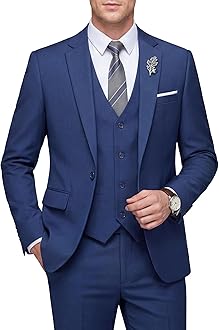 Men's Slim Fit 3 Piece Suit, One Button Solid Blazer Business Party Jacket Vest Pants Set