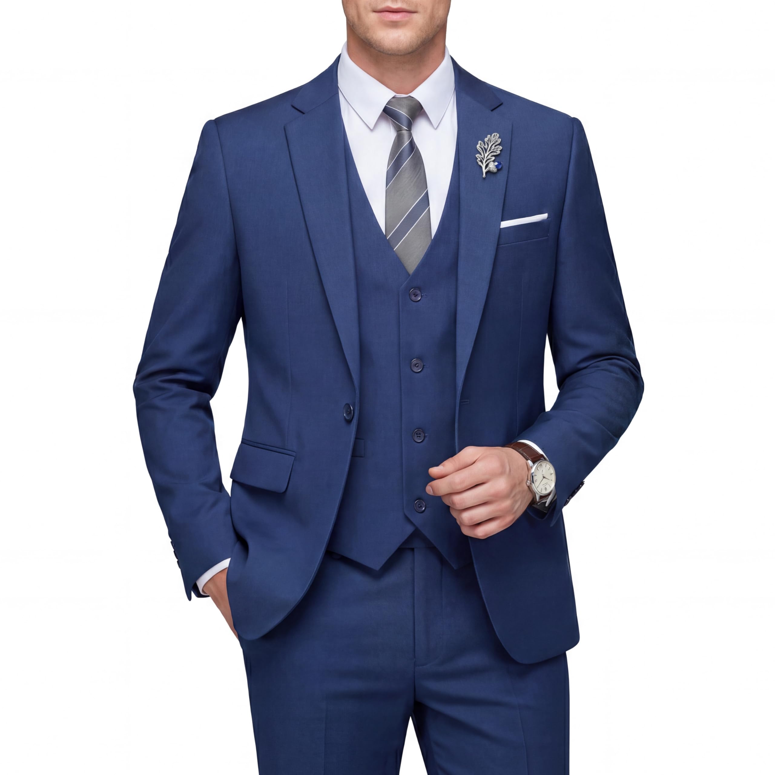 Men's Slim Fit 3 Piece Suit, One Button Solid Blazer Business Party Jacket Vest Pants Set