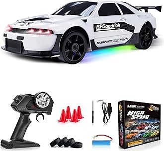 RC Drift Car 1:24 Remote Control Car 4WD 15KM/H High Speed Racing Sport Car with LED Lights RC Cars Toy for Kids Boys Girls Adults Gifts Birthday Christmas Rechargeable Batteries