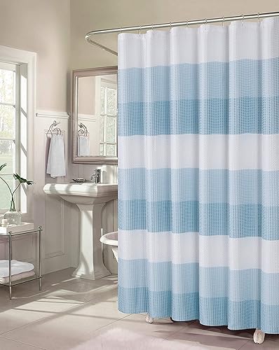 Dainty Home Cortinas de ducha impermeables con tejido de gofre para baño, color azul, 70 pulgadas, cortina de ducha extra larga, tela impermeable,