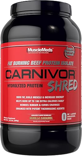 MuscleMeds Carnivor Shred - Aislamiento de proteína de carne hidrolizada para quemar grasa 0 lactosa 0 azúcar 0 grasas caramelo de vainilla 2 libras