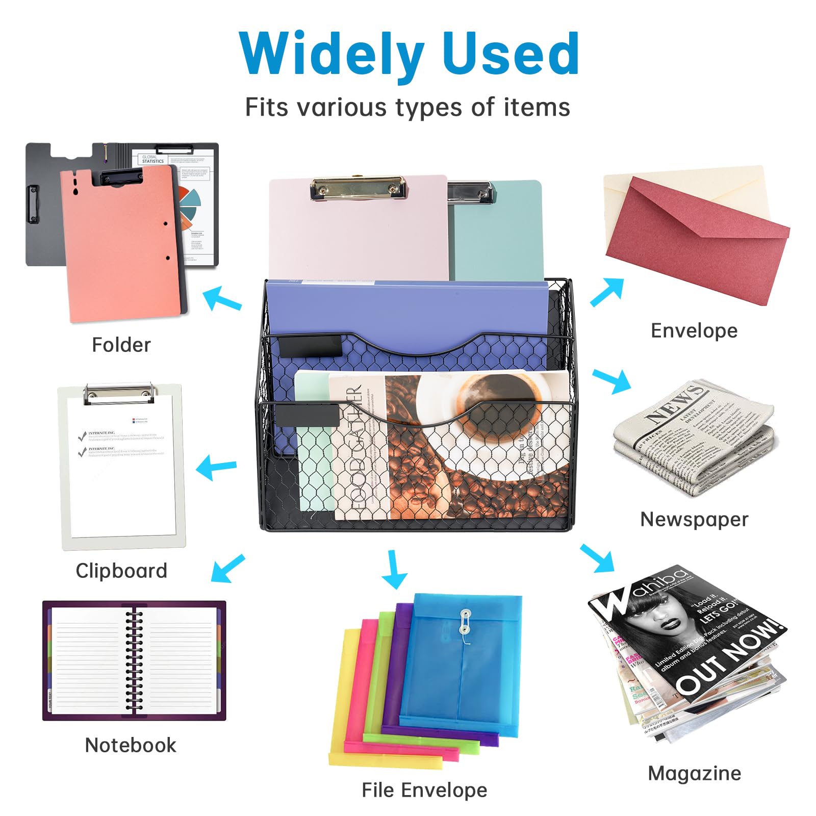 Organizer Magnetico A 3 Tasche Per Documenti E Riviste, Da Attaccare Al Frigorifero O Alla Parete Senza Fori. - 2
