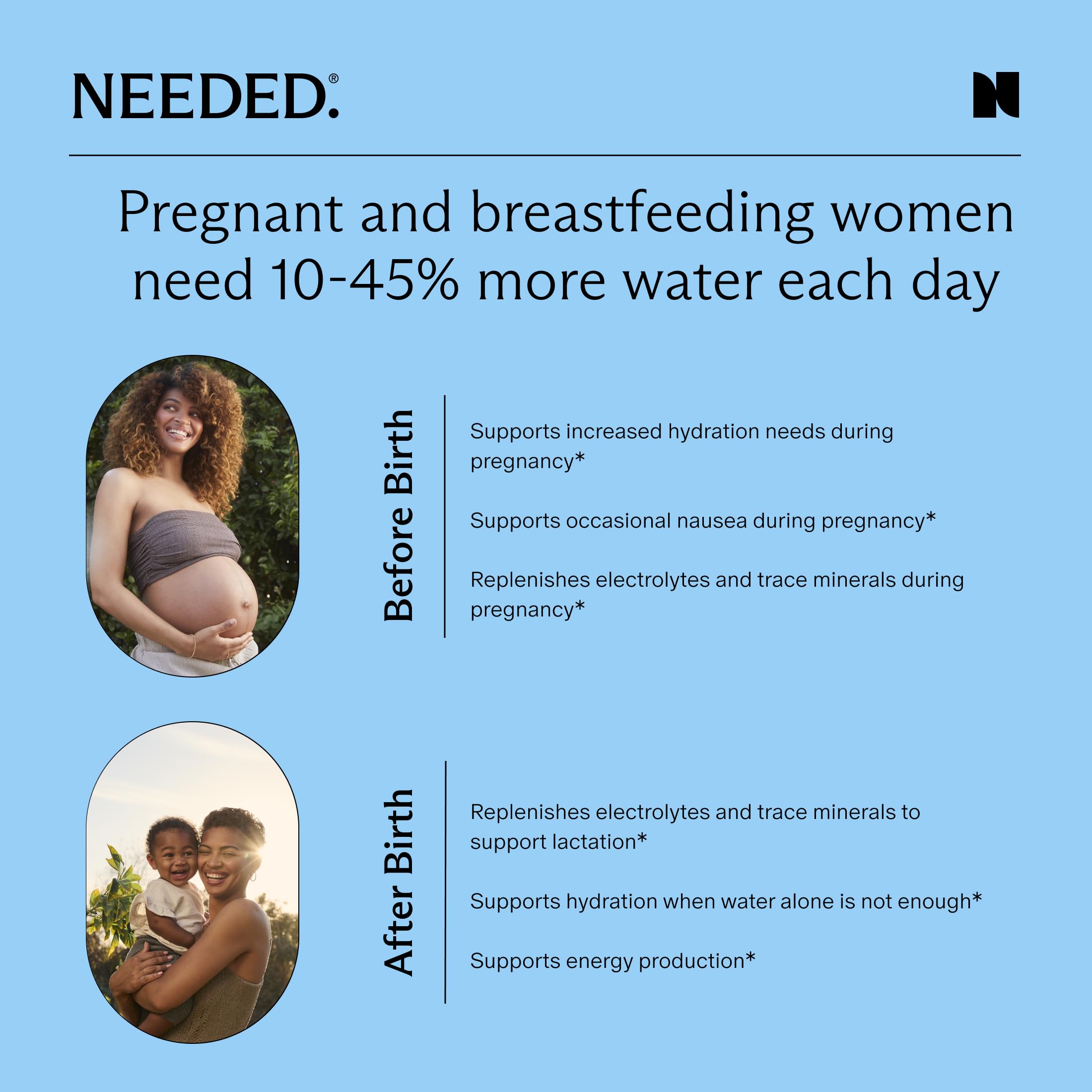 Needed. Hydration Support with Electrolytes & Trace Minerals – Electrolytes for Pregnancy & During Lactation - 30 Hydration Packets Lightly Sweetened with Real Fruit, Variety — Amazon image 5