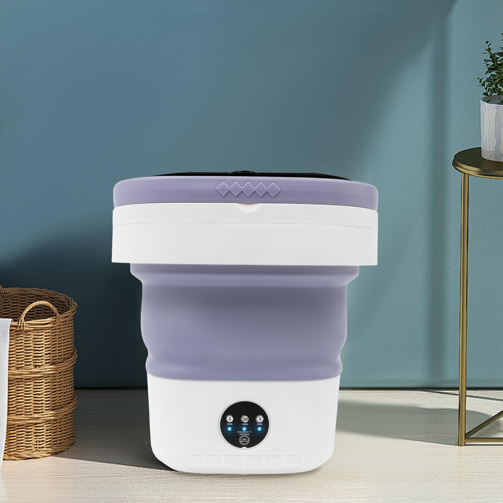 Mini lavatrice da 12 l, pieghevole, portatile, Washing Machine, piccola lavatrice da viaggio con connettore di drenaggio e tubo (viola)