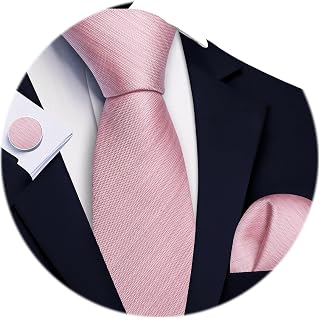 Barry.Wang Tie Sets for Men Silk Solid Necktie Stain Ties Handkerchief Pocket Square Cufflinks Wedding Business Dyed