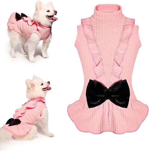 Topkins Vestidos de cumpleaños para perro, vestido de princesa para perro, falda de cachorro de cuello alto con lazo de terciopelo para perros