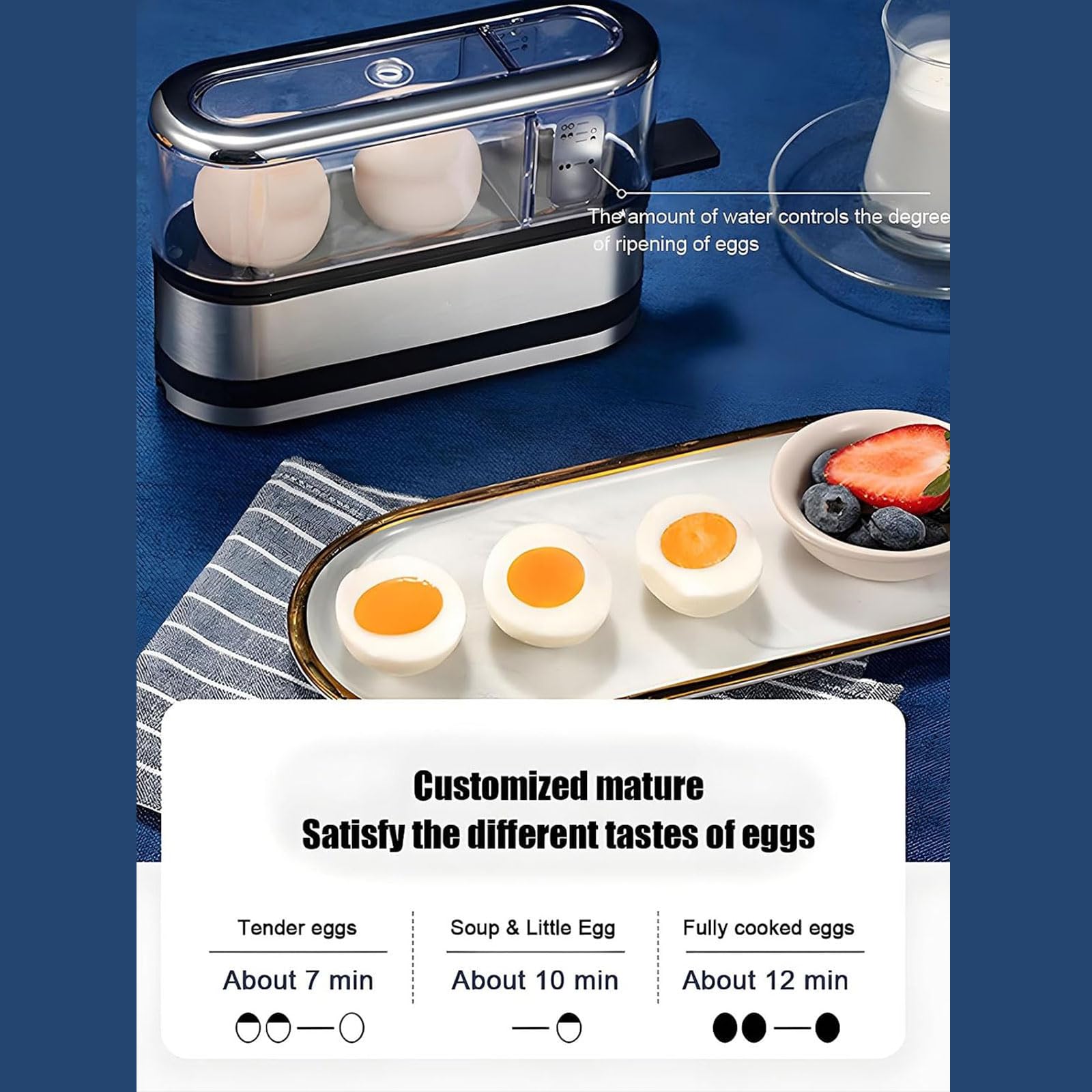 Cocedor de Huevos Inteligente 250W, Eléctrico para 2 Huevos
