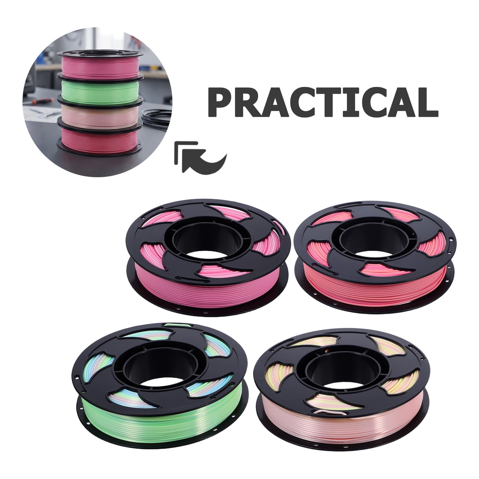 Filamento Pla para Impresión 3d, 1,75mm, 4 Bobinas Multicolor