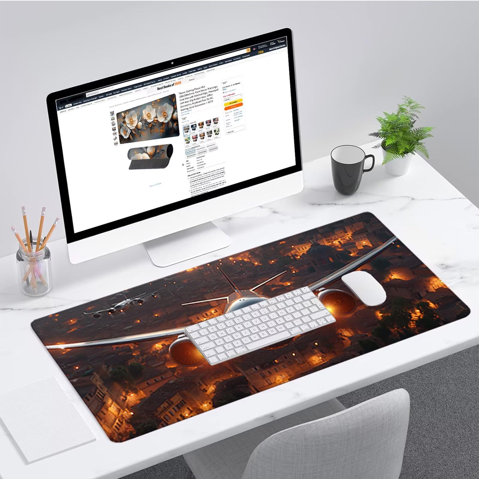 Architettura Tappetino Mouse XXL, Tappetino Scrivania Grande 1200x600x3mm Aereo, Sottomano Scrivania con Bordi Cuciti, Mouse Pad con Base in Gomma Antiscivolo, Gaming Accessori, per Ufficio, PC X-4184