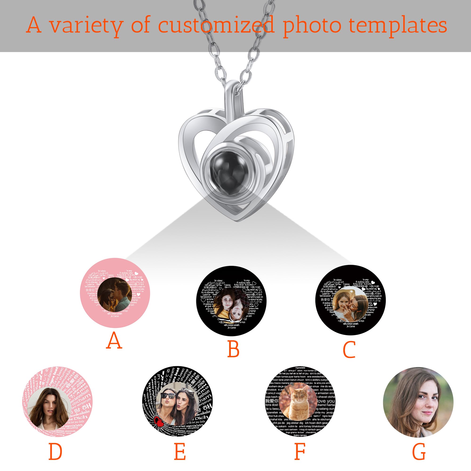 MeMeDIY Collana Personalizzata Ti Amo Collana 100 Lingue con Proiezione Interna Personalizzata Ciondolo Immagine Gioielli in Argento Sterling Regali per Donne