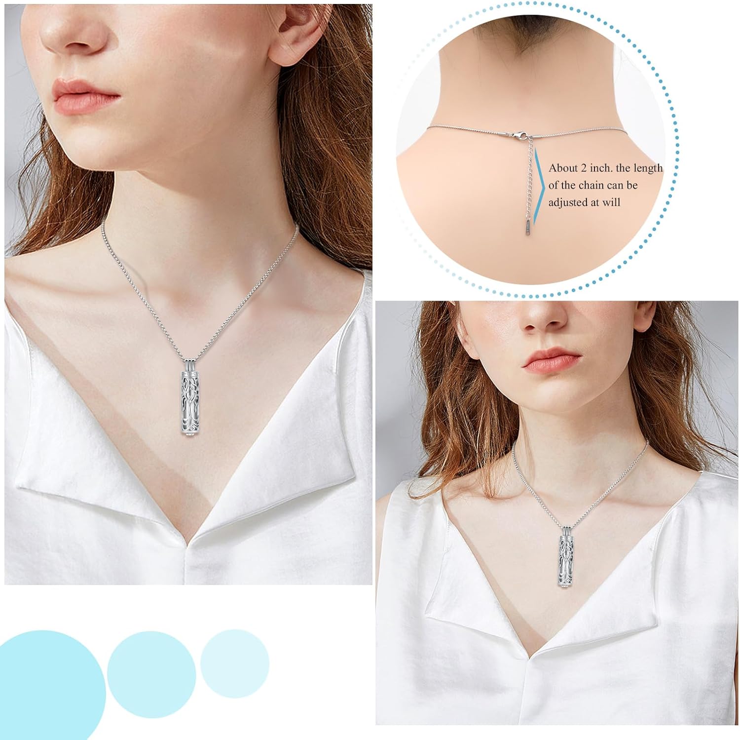 Oinsi Cylinder Urn Necklace for Ashes Angel Tree of Life Cremation Jewelry Hollow Cylinder Vial Pendant Necklace Memorail Ashes Lockets for Loved Ones - Image 5