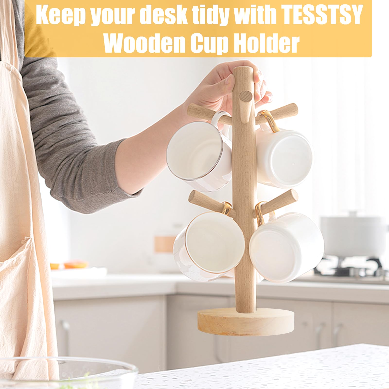 Porte-gobelet En Bois D'arbre Avec 6 Crochets Amovibles - Support De