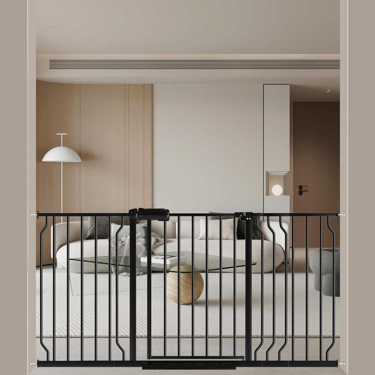 Waowao Baby Gate 52.76-62.2 "Extra Wide Camminare a pressione attraverso Swing Auto Close Safety Black Metal Bambino Bambini Bambino Cane Pet Cucciolo per Scale, Doorways, Cucina