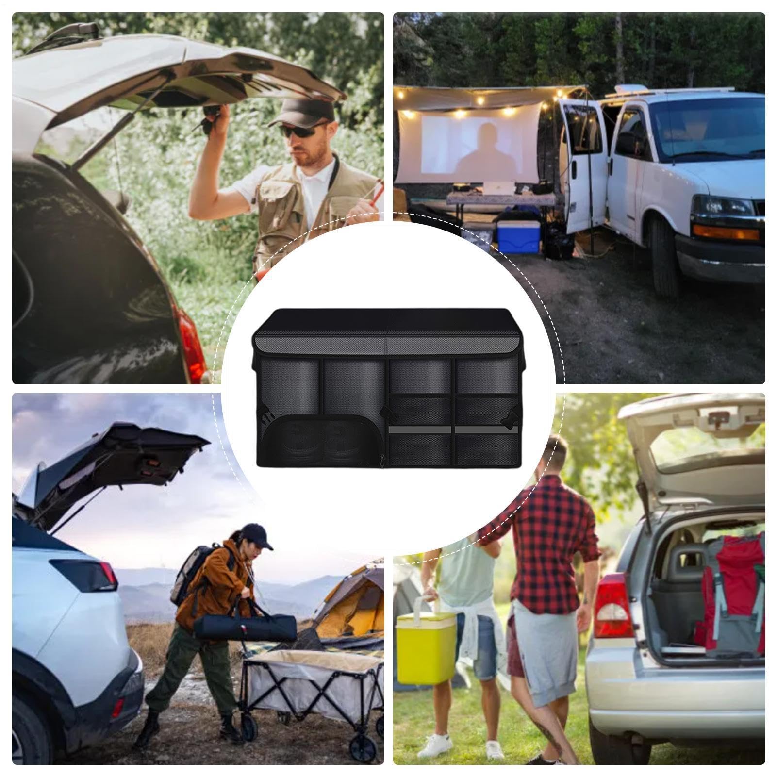 Organisateur de coffre de voiture avec couvercle, organisateur de rangement | Boîte de rangement Portable avec bande réfléchissante, org