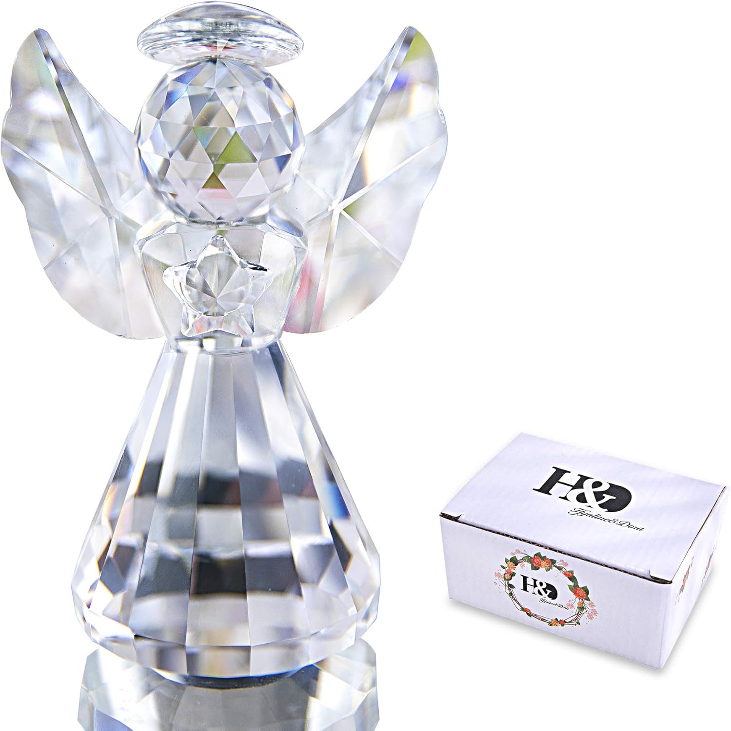 Crystal Angel Figurine Paperweight Decor Glass Ornaments Art Collecible (Clear): Kitchen & Dining
