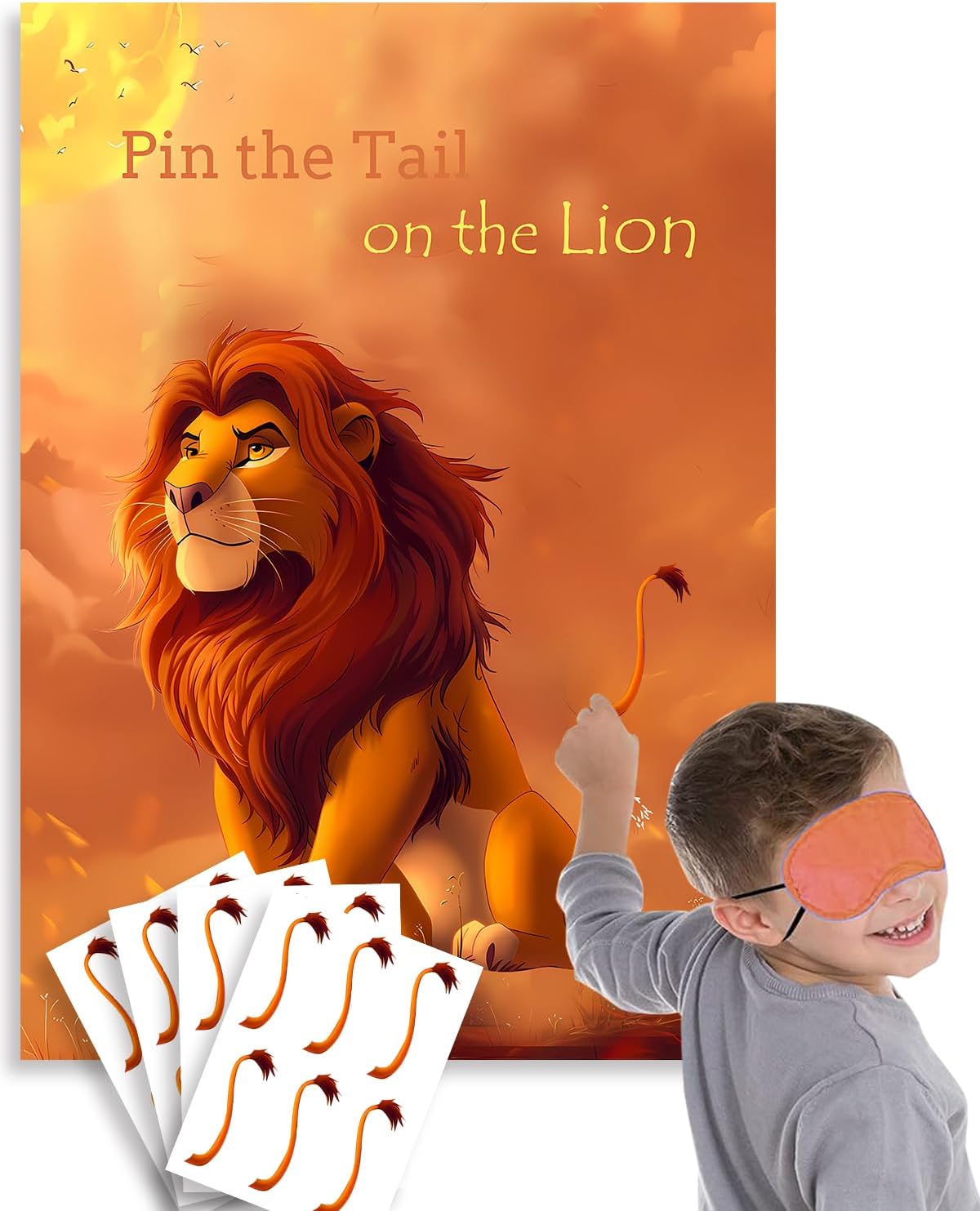 Safari Party Supplies, Pin the Tail on the Lion Games. Wild Jungle Birthday Party Supplies, Big Poster. Theme Zoo Safari Party Favors, Elastic Blindfolds, Stickers Edge Cut Jungle Party Decorations.