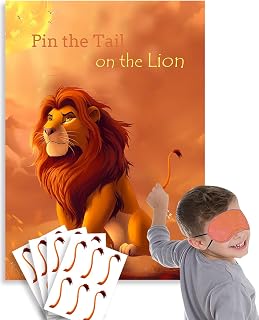 Safari Party Supplies, Pin The Tail on The Lion Games. Wild Jungle Birthday Party Supplies, Big Poster. Theme Zoo Safari Party Favors, Elastic Blindfolds, Stickers Edge Cut Jungle Party Decorations.