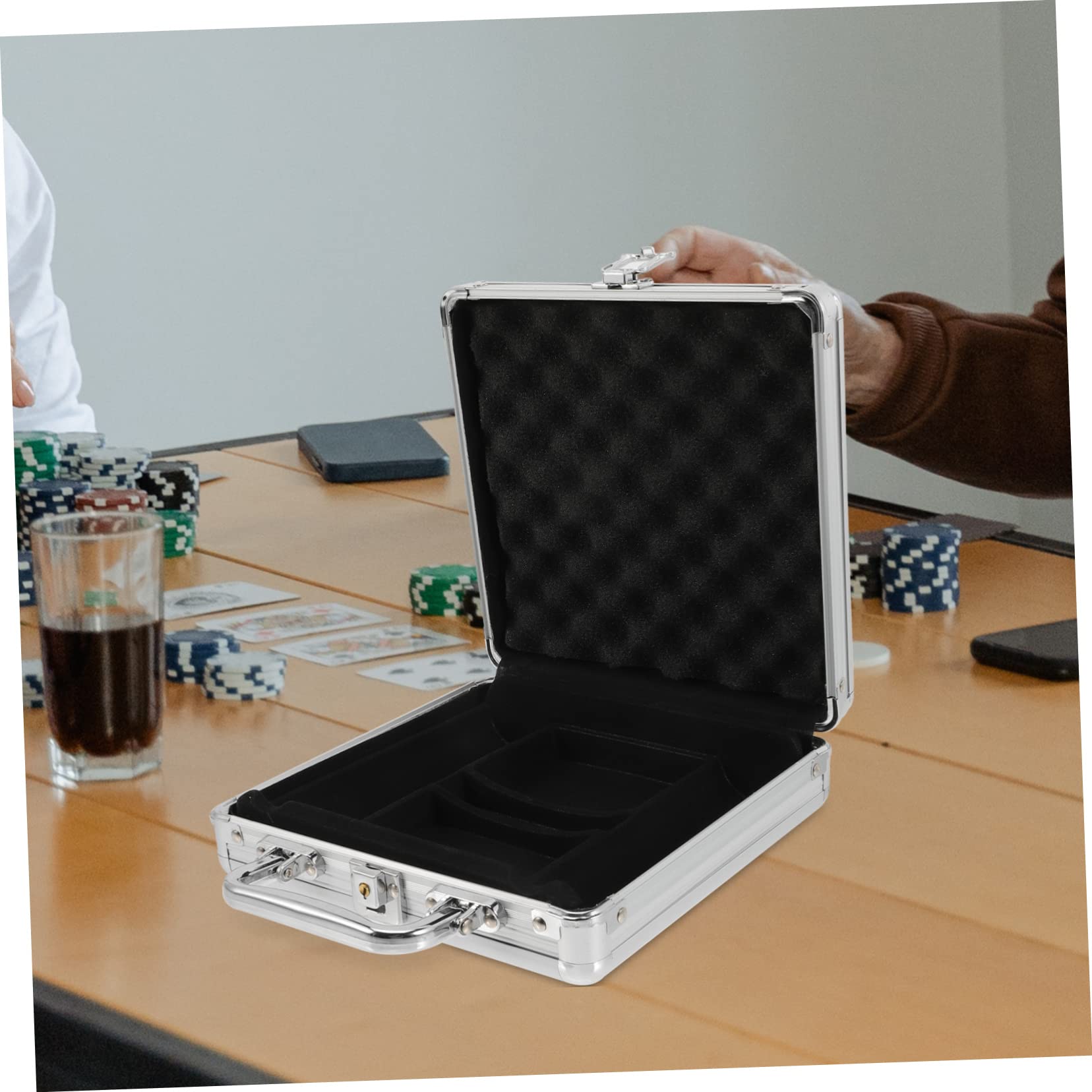 TOYANDONA Mallette Poker en Alliage Argentée Grosse Capacité Poignée et Verrou à Boucle pour Rangement Facile des Jetons et Cartes de Poker