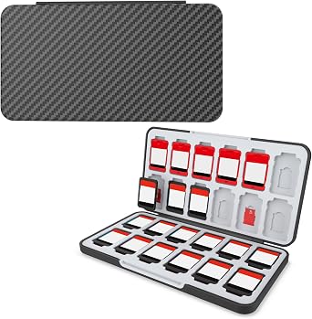 HEIYING Game Card Case for Nintendo Switch 2 /Switch OLED & Lite,Carbon Fibre Surface Processes Design Memory Storage Holder with 24 Game Card Slots and 24 Micro SD Cards Slots