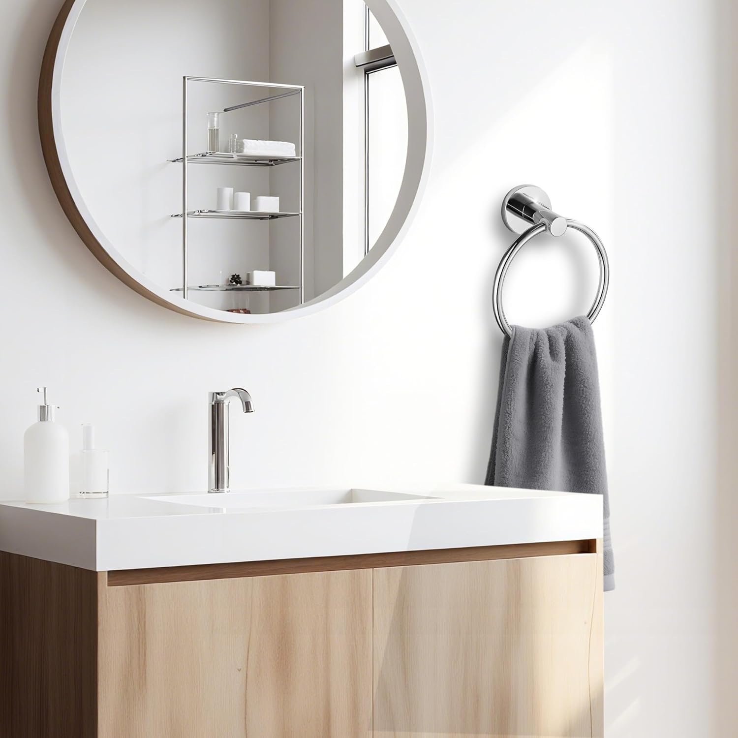 Towel Ring Round Towel Holder for Bathroom Hand Towel Racks Wall Mounted Stainless Steel