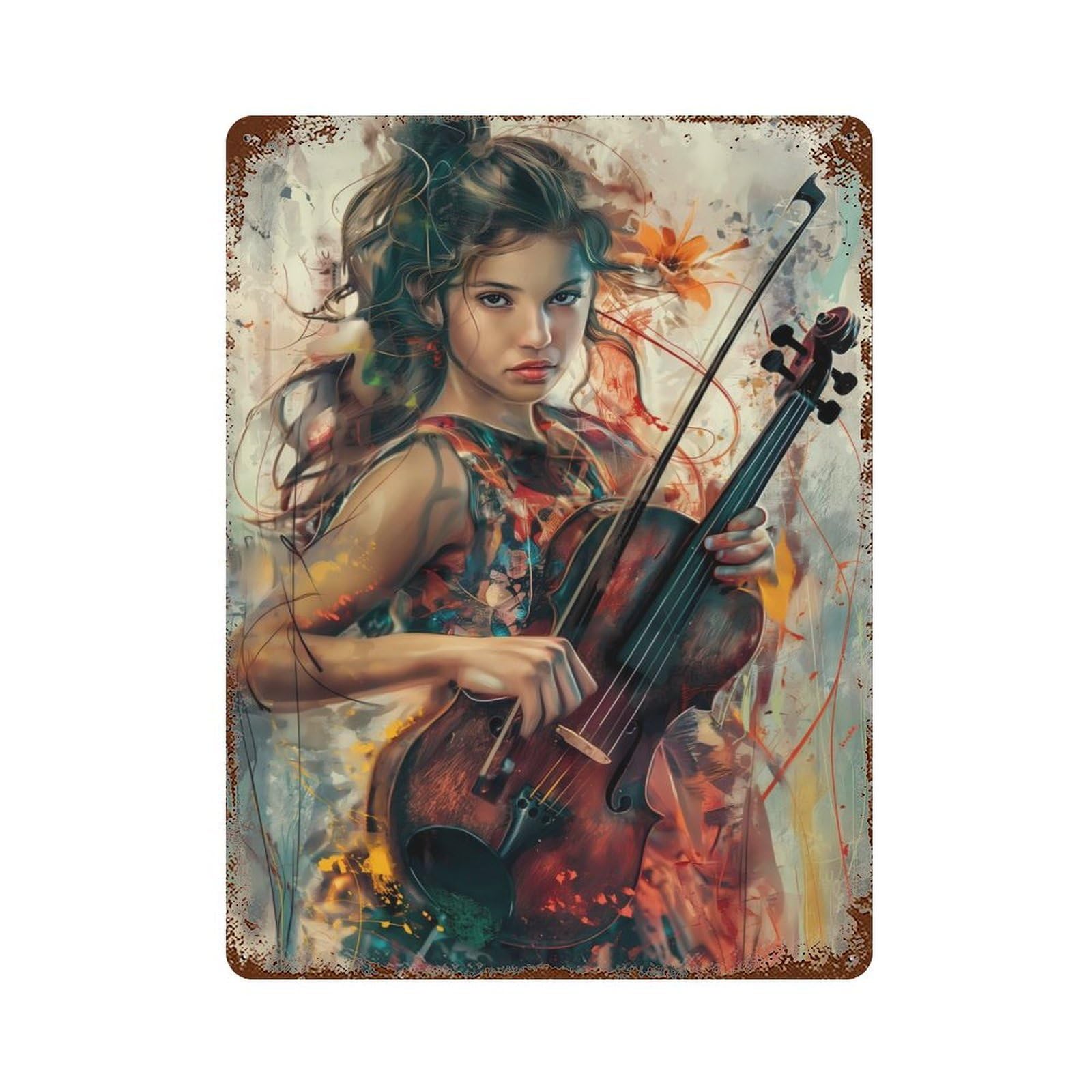 Rustic Tin Plaque with Rhythmic Joy Design 15.7"x11.8", for Cafe, Home Bar And Lounge Decor, Industrial Home Decor
