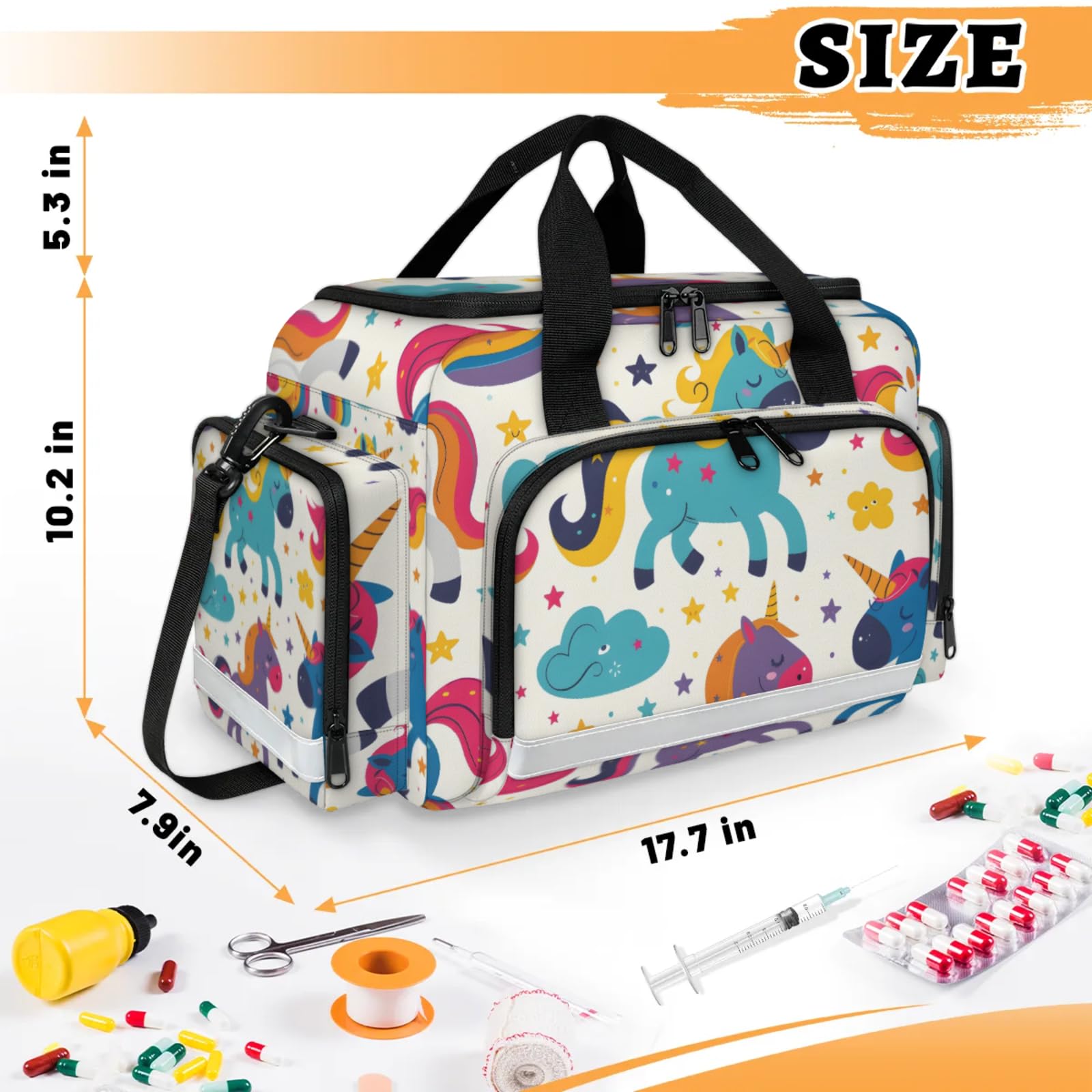GzLeyigou First Aid Bags Empty, Cartoon- Unicorn Emergency Bag First Aid Kit Multiple Compartment Kit Carrier On Call Trauma Bag For Paramedics Emergency Medical Supplies Kit
