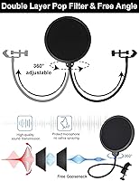 Vista 5 de Soporte de micrófono con brazo para Blue Yeti, Nano, HyperX QuadCast Snowball Fifine y más micrófono, brazo de brazo ajustable con tornillo de 3/8