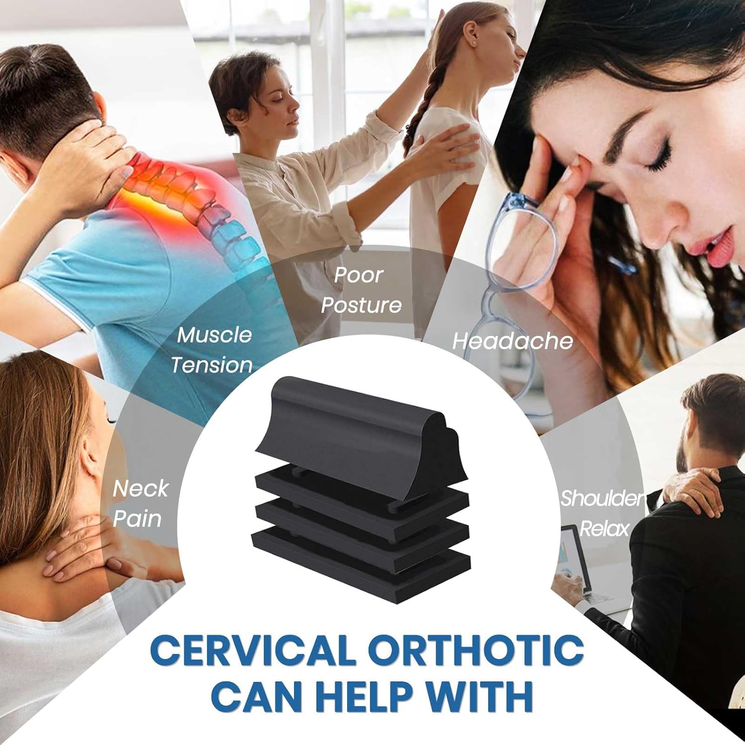 Neck and Shoulder Relaxer, Neck Traction Device, Cervical Traction Block for Physical Therapy and TMJ Pain Relief, Neck Stretcher Chiropractic Pillows for Pain Relief (Nature-Black)