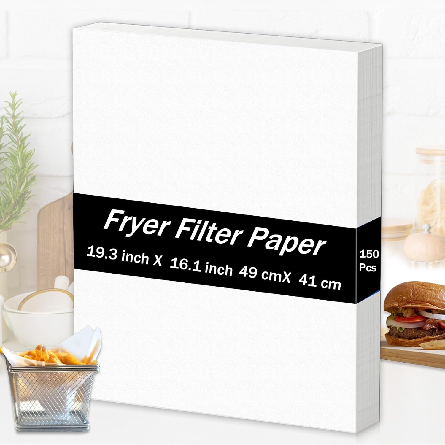 150 Pcs Filter Paper Food Fryer Filter Sheets for Oil Filtration Restaurant, Truck, Stand (19.3 x 16.1 Inch)