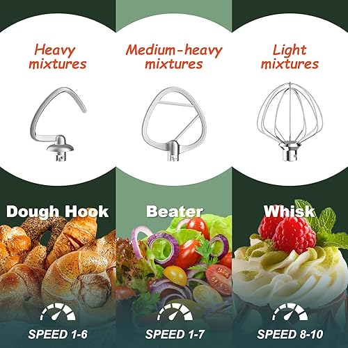 Miniatura 2 de HOWORK Batidora de pie, 10+p velocidades con cuenco de acero inoxidable de 5.5 cuartos de galón, gancho de masa, batidor de alambre y batidor, para