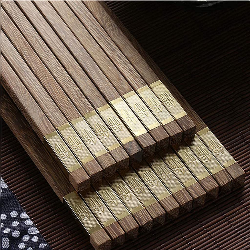 FAMMIX Lot de 10 paires de baguettes en bois naturel sculptées à la main réutilisables, passent au lave-vaisselle, baguettes japonaises coréennes pour restaurant, maison W