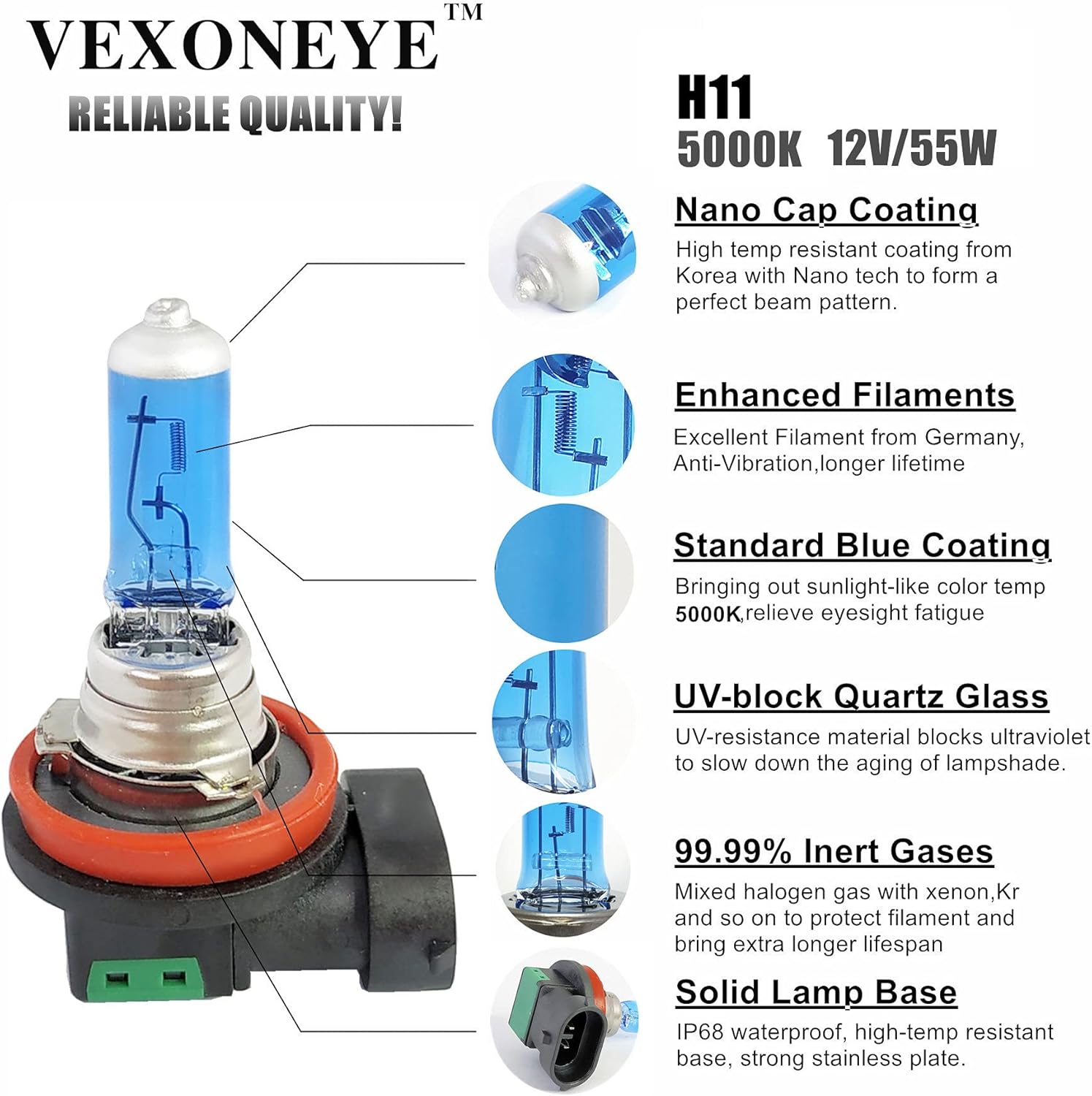 9005+H11 Halogen Headlight Bulb Combo White Light 5000K Headlamp Super Bright