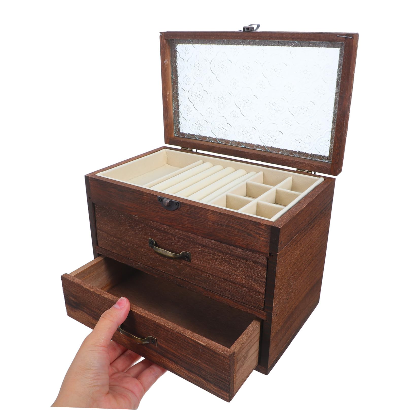 Organizador de Escritorio Café, con Cajones de Madera y Vidrio