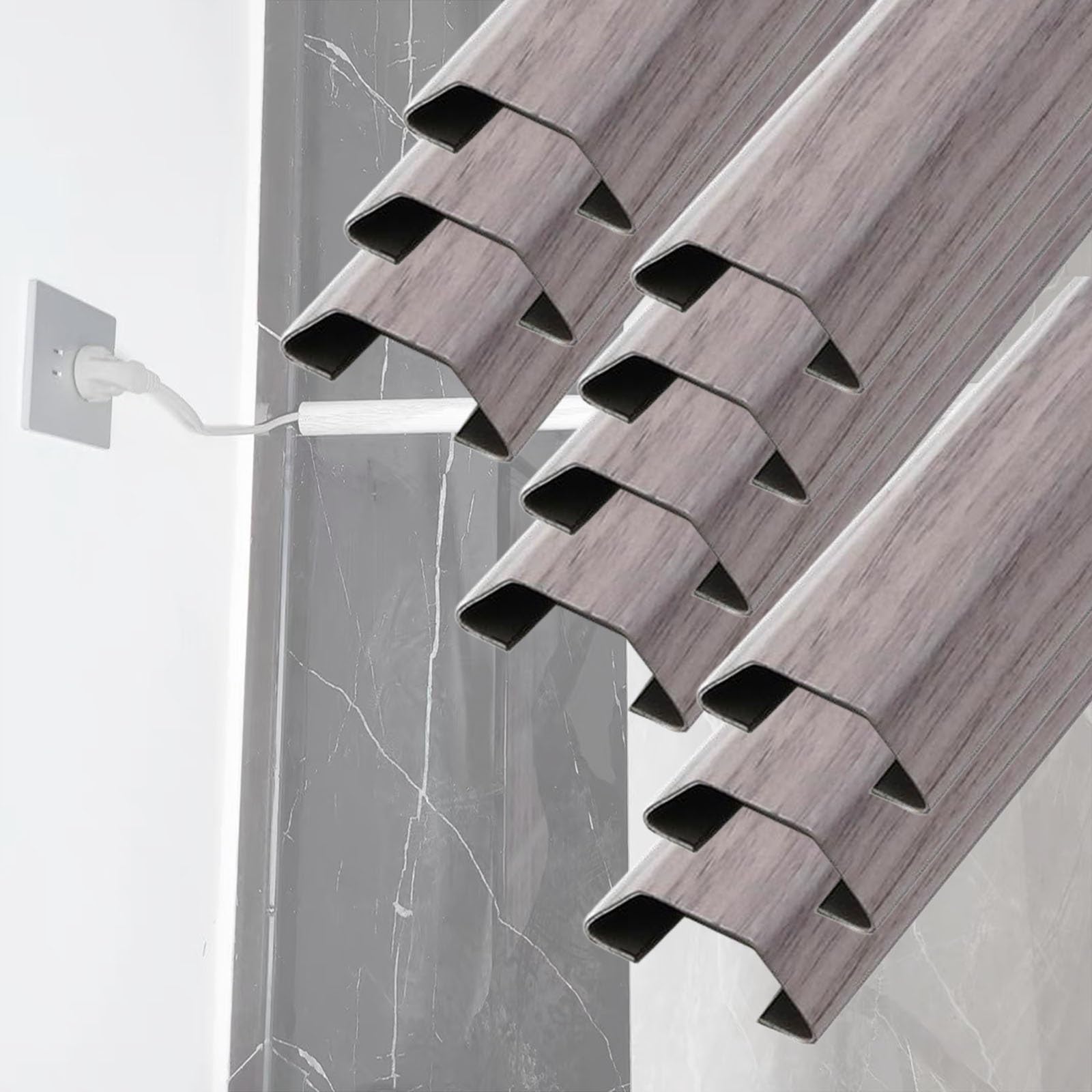 canalina passacavi muro 20 38 60 100 mm Larghezza inferiore canalina portacavi venatura del legno, copertura spegnicavo in acciaio inossidabile(10 PCS,W 30 MM L 100 CM)